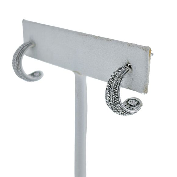 PJ Sterling Silver Oxidized 925 0.36tcw Diamond Graduated Half Hoop Earrings - Picture 5 of 7